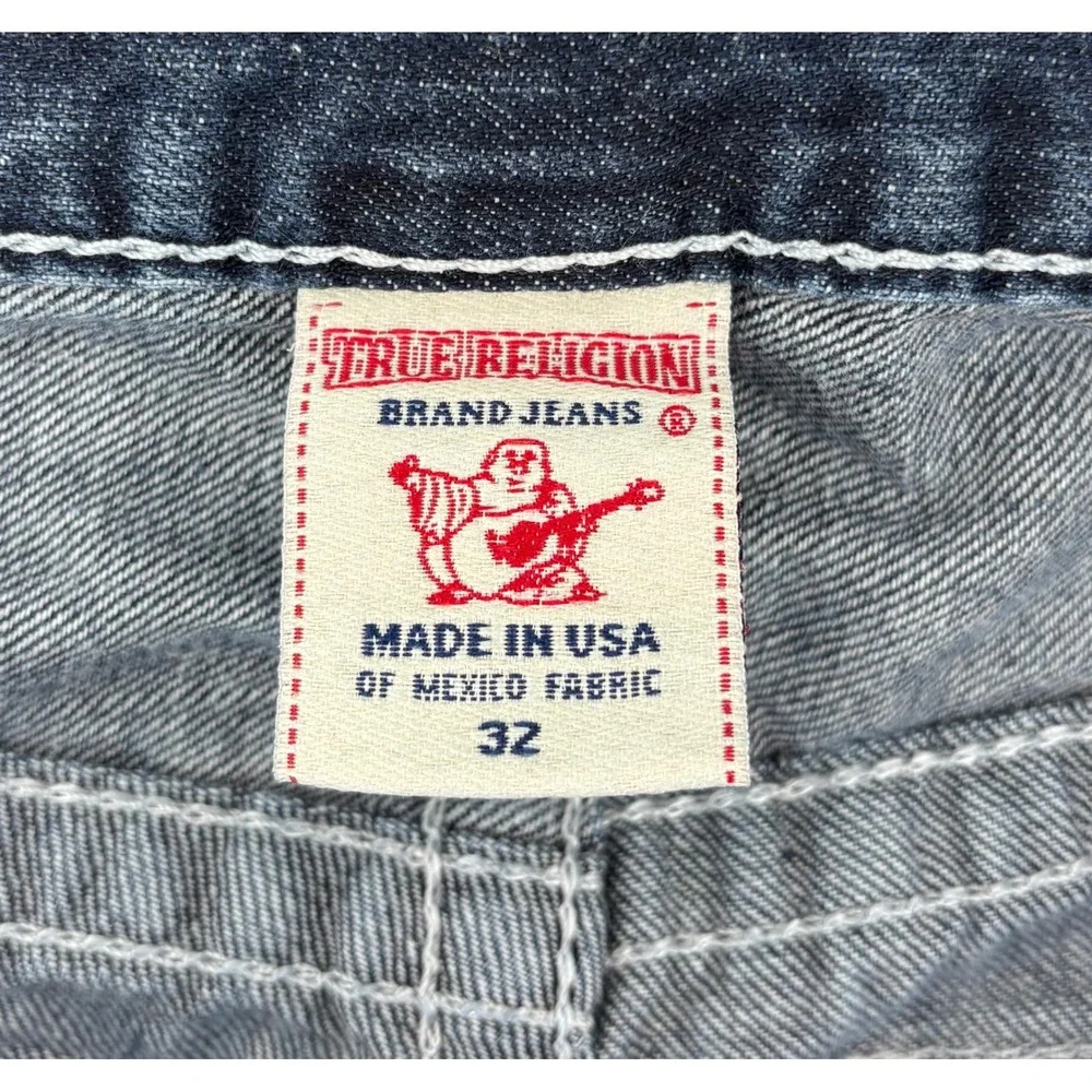 True Religion Slim Fit Straight Leg Jeans Men's 32x27 Blue Flap Pockets Raw Hem